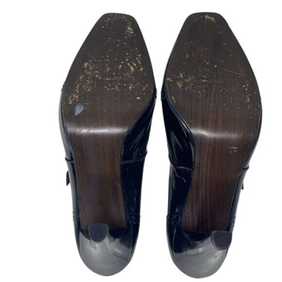 Stuart Weitzman patent leather Oxford Wingtip Heels Boot Buckle, Sz 9, 4.5” Heel - Picture 11 of 15